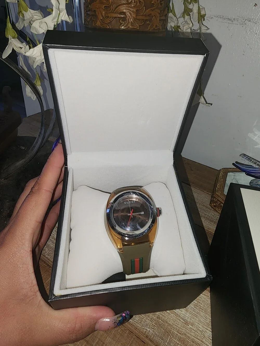 Authentic Gucci Sync YA137108 Rose Gold Green Rubber Strap Swiss Made Watch Box